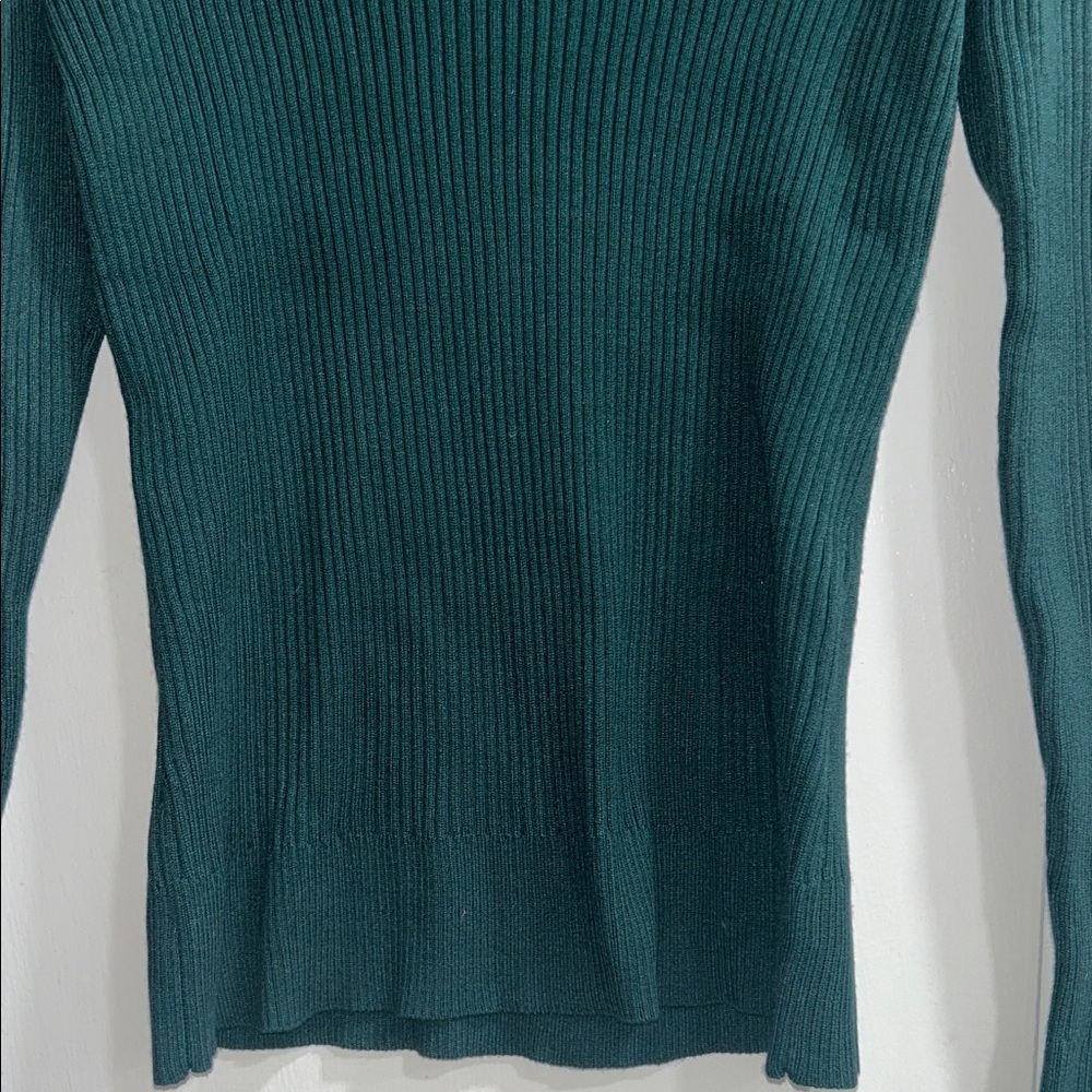 Cable & Gauge Womens y2k Teal Ribbed Knit Top With Button Cuffs size Medium - Picture 5 of 6
